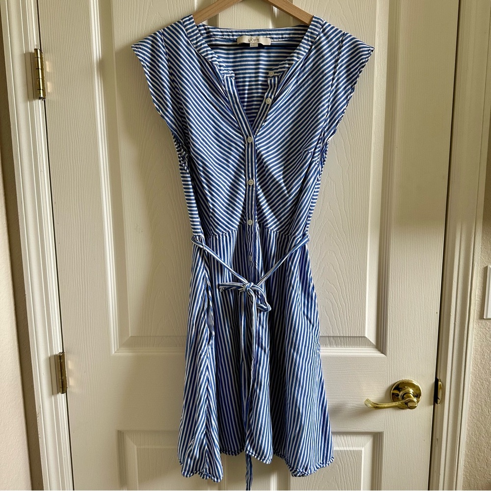 LOFT Striped Tie Waist Dress